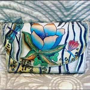 Leather Anuschka handpainted snap floral wallet